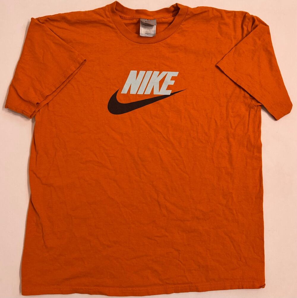 Y2K Nike Graphic Print Logo T-Shirt Orange Men's Size L Vtg